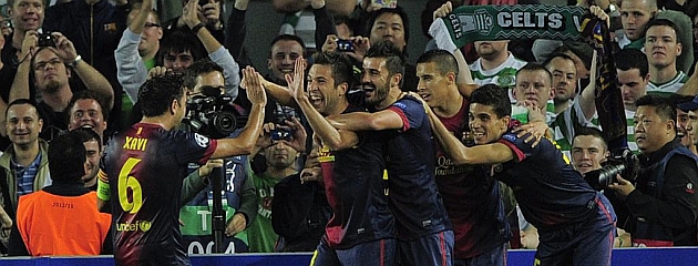 FC Barcelona celebrate the winning goal against celtic Glasgow