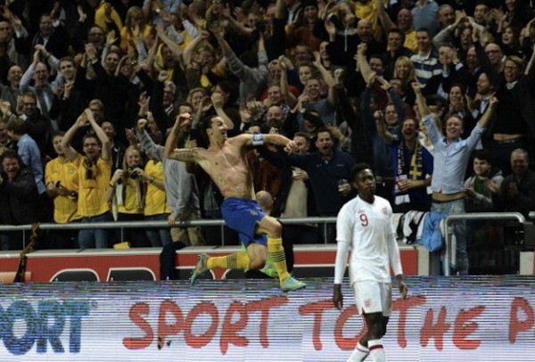 Ibrahimovic celebrates his wonder goal against England