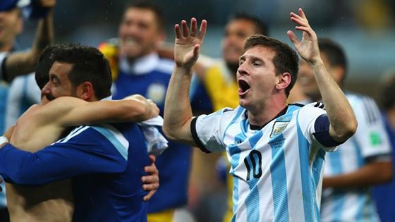 Lionel Messi celebrating at the World Cup 2014
