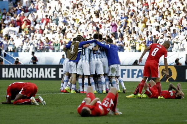 Argentina celebrate their late win against Switzerland