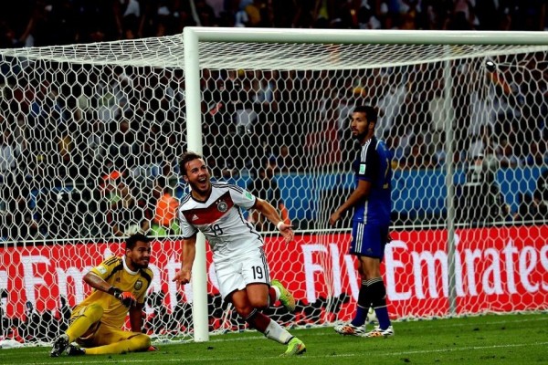 Mario Götze just scored the only goal of the 2014 World Cup final against Argentina